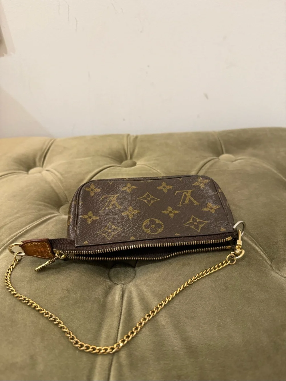 Louis Vuitton Mini Pochette Accessoires Brown Monogram with Gold Chain